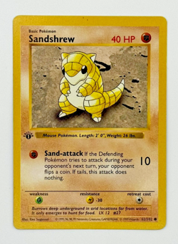 Sandshrew 62/102 Shadowless 1st Edition Base Set Pokemon Card LP-NM - Image 1