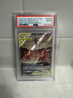 2020 POKEMON SM BLACK STAR PROMO #SM240 ESPEON E DEOXYS GX PSA 8 - Image 1