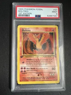 Pokemon Cards: Fossil 1st Edition Rare: Moltres 27/62 PSA 9 Mint Slab Graded - Image 1