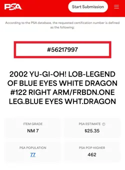 Right Arm of the Forbidden One (EXODIA) - LOB-122 - PSA 7 - Yu-Gi-Oh! - Image 4