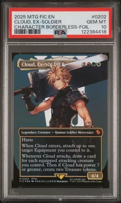 2025 MAGIC FINAL FANTASY COMMANDER 0202 CLOUD, EX-SOLDIER BORDERLESS FOIL PSA 10 - Image 1