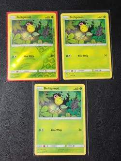 3x Bellsprout 1/145 (1 reverse holo) Pokemon card SM Guardians Rising common NM - Image 1