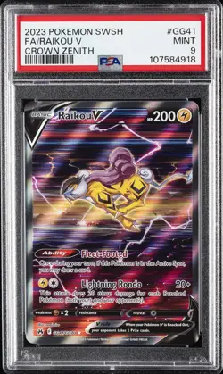 2023 POKEMON SWORD & SHIELD CROWN ZENITH #GG41 FULL ART/RAIKOU V PSA 9 - Image 1
