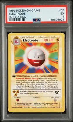 1999 POKEMON BASE SET 1ST EDITION #21 ELECTRODE PSA 5 - Image 1