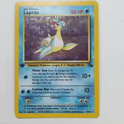Pokemon Lapras Fossil 1st Edition Holo Rare 10/62 80 HP Basic Card 1999 - Image 1