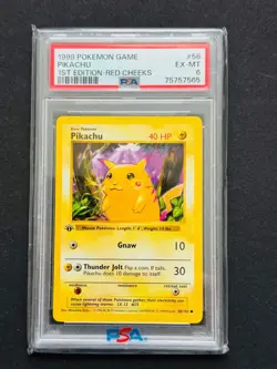 1999 Pokemon Game Pikachu 1st Edition 58/102 Red Cheeks Shadowless PSA 6 - Image 1