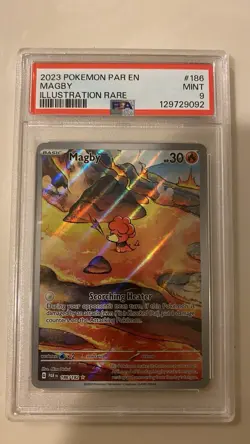 Pokemon TCG Magby 186/182 Sv04: Paradox Rift Illustration Rare PSA 9 - Image 1