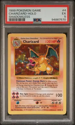 1999 POKEMON GAME SHADOWLESS #4 CHARIZARD-HOLO PSA 5 - Image 1