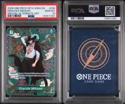 One Piece CCG OP14-EB04 Dracule Mihawk The Azure Sea’s Seven PSA 10 SP OP12-030 - Image 2
