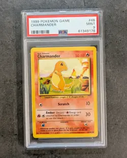 PSA 9 MINT 1999 BASE SET POKEMON CHARMANDER 46/102 #46 WOTC TCG GRADED CARD - Image 1