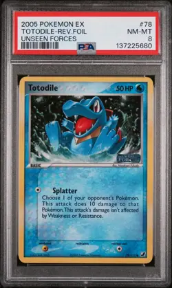 2005 Pokemon EX Unseen Forces #78 Totodile Reverse Holo PSA 8 - Image 1
