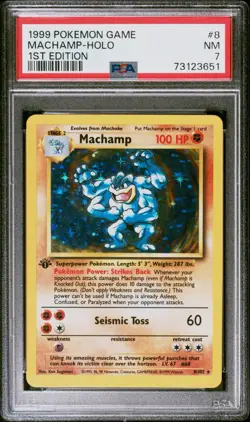 1999 Pokemon 8/102 Machamp Holo 1st Edition PSA 7 - Image 1