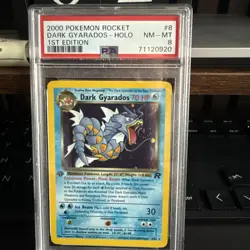 2000 Pokemon TCG Rocket Dark Gyarados HOLO 1st Edition 8/82 PSA 8 Swirl - Image 1