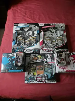 Pokemon TCG Black Bolt & White Flare ETBs binder collection, posters and x2 tins - Image 1