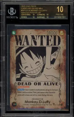 One Piece CCG Monkey.D.Luffy Wanted Poster OP13-118 BGS 10 BLACK LABEL - Image 1