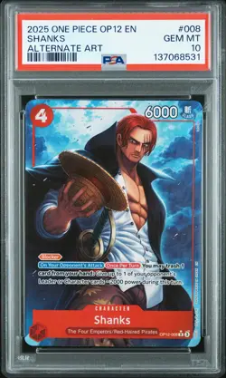 2025 ONE PIECE OP12-LEGACY OF THE MASTER ALTERNATE ART #008 SHANKS PSA 10 - Image 1