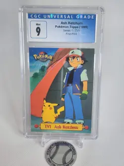 CGC 9 Mint Ash Ketchum #TV1 Rare 1999 Vintage Topps Pokemon Card - Image 1