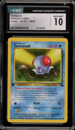 Pokemon Tentacool Fossil 1st Edition #56 CGC 10 Gem Mint - Image 1