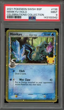 Pokemon Mimikyu Celebrations Coll. Black Star Holo Promo SWSH136 PSA 9 Mint - Image 1