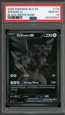 Pokemon Zekrom ex Black Bolt Black White Rare #172 PSA 10 Gem Mint - Image 1