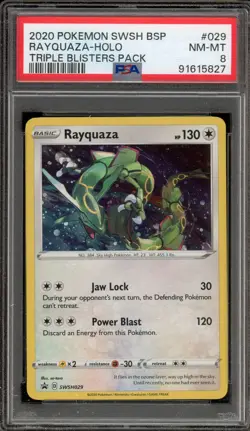 Pokemon Rayquaza Triple Blister Pk. Black Star Holo Promo SWSH029 PSA 8 - Image 1