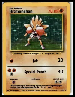 Hitmonchan Base Set 7/102 Holo Rare LP Pokemon Fighting - Image 1
