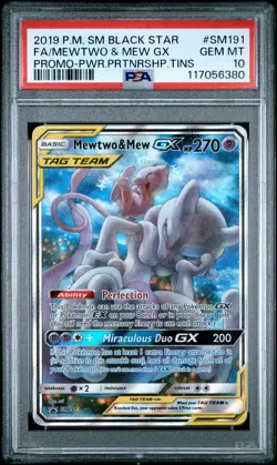 2019 POKEMON SM BLACK STAR PROMO #SM191 FULL ART/MEWTWO & MEW GX PSA 10 - Image 1