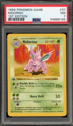 Pokemon Nidorino Base Set Shadowless 1st Edition #37 PSA 7 - Image 1