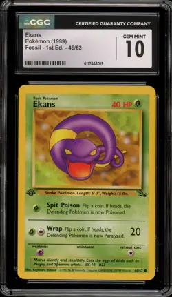 Pokemon Ekans Fossil 1st Edition #46 CGC 10 Gem Mint - Image 1