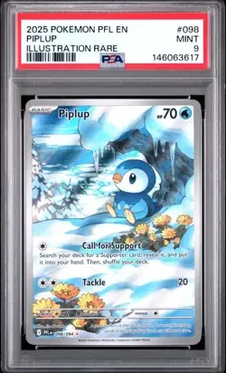 2025 POKEMON PFL EN-PHANTASMAL FLAMES ILLUSTRATION RARE #098 PIPLUP PSA 9 - Image 1