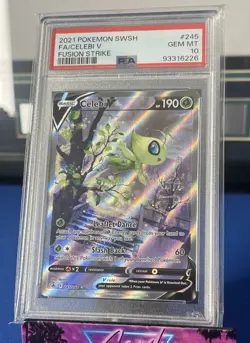 2021 POKEMON SWORD & SHIELD FUSION STRIKE #245 FULL ART/CELEBI V PSA 10 - Image 1