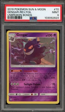 Pokemon Gengar Unbroken Bonds Reverse Holo Rare #70 PSA 9 Mint - Image 1