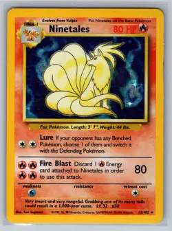 Ninetales 12/102 Holo Rare Base Set Unlimited Pokemon MP - Image 1
