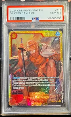BANDAI ONE PIECE CCG SILVERS RAYLEIGH OP08-118 SEC FOIL PSA 10 2024 - Image 1