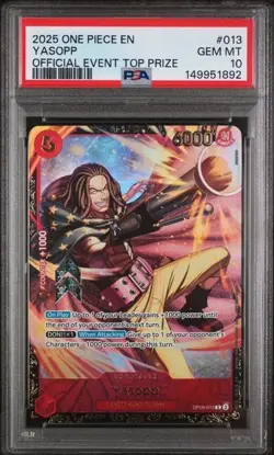 2025 ONE PIECE PROMOS OFFICIAL EVENT TOP PRIZE #013 YASOPP PSA 10 ENGLISH - Image 1