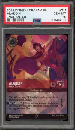 Disney Lorcana Aladdin Heroic Outlaw First Chapter Enchanted #211 PSA 10 - Image 1