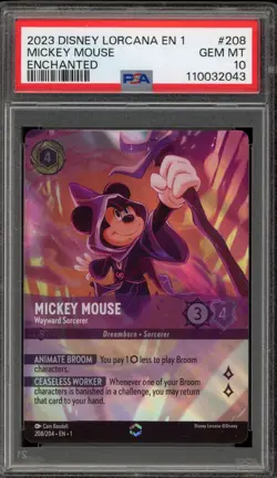Disney Lorcana Mickey Mouse Wayward Sorcerer First Chapter Enchanted #208 PSA 10 - Image 1