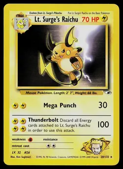 Pokemon Card - Lt. Surge's Raichu Gym Heroes 28/132 Rare - Image 1