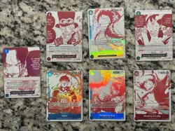 ONE PIECE CARD GAME TREASURE CAMPAIGN COMPLETE SET OF 7 PROMOS ENGLISH Lp-nm - Image 1