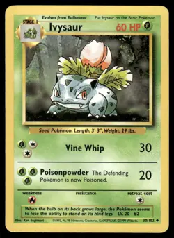 Pokemon Cards Ivysaur 30/102 Base Set WOTC Unlimited Uncommon LP *2 - Image 1