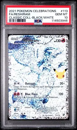Pokemon Reshiram Celebrations Classic Coll. Black & White Full Art #113 PSA 10 - Image 1