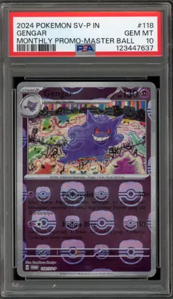 Pokemon Gengar INDONESIAN Master Ball Reverse Holo Monthly Promo 118/SV-P PSA 10 - Image 1