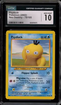 Pokemon Psyduck Neo Destiny Unlimited #79 CGC 10 Gem Mint - Image 1