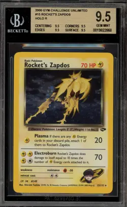 Pokemon Rocket's Zapdos Gym Challenge Unlimited Holo Rare #15 BGS 9.5 - Image 1