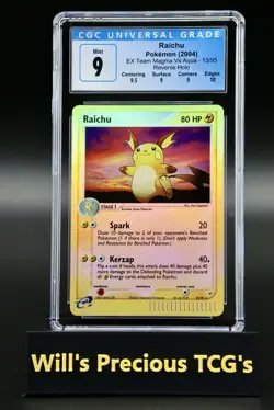 CGC 9 Raichu 13/95 Ex Team Magma vs Aqua 2004 Reverse Holo Pokemon Card Mint - Image 1