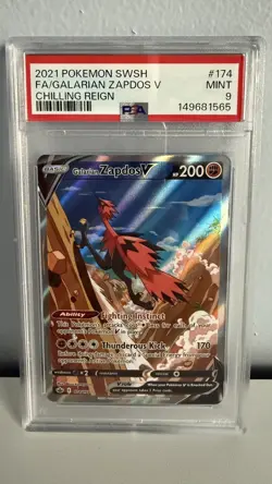 Pokemon TCG: Galarian Zapdos V Full Art, 174/198 Chilling Reign, PSA 9 - Image 1