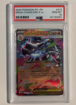 2025 POKEMON PFL EN-PHANTASMAL FLAMES #013 MEGA CHARIZARD X EX PSA 10 - Image 1