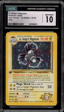 Pokemon Lt. Surge's Magneton Gym Heroes 1st Edition Holo Rare #8 CGC 10 Gem Mint - Image 1