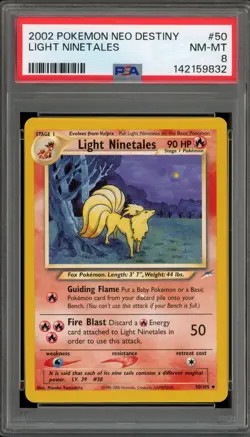 Pokemon Light Ninetales Neo Destiny Unlimited #50 PSA 8 - Image 1