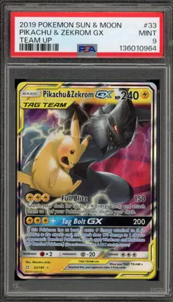 Pokemon Pikachu & Zekrom GX Team Up Holo Ultra Rare #33 PSA 9 Mint - Image 1